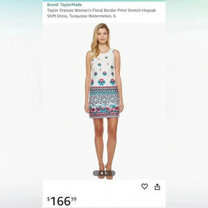 Taylor dress, women size 2.White,floral,fitted, sleeveless,scoop, NWT, 166$ boho